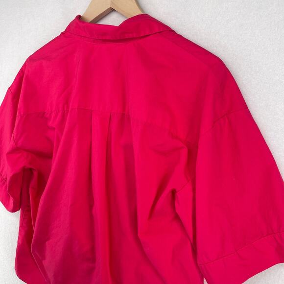 BANANA REPUBLIC Top Womens M Collared Wrap Popover Short Sleeve Blouse Pink - Picture 8 of 13